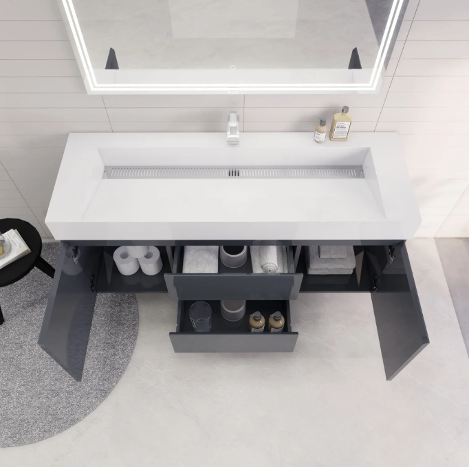 Monterey 60" Wall Mounted Bathroom Vanity with Reinforced Acrylic Integrated Sink Top