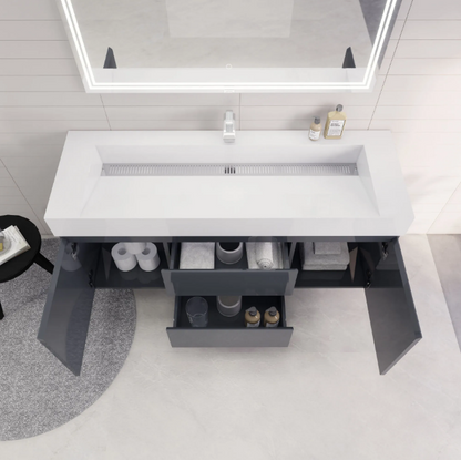 Monterey 60" Wall Mounted Bathroom Vanity with Reinforced Acrylic Integrated Sink Top