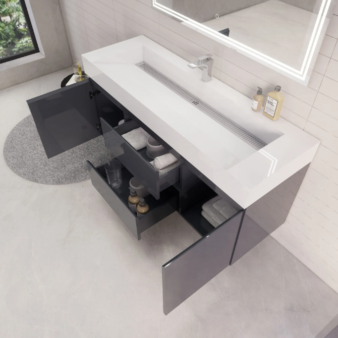 Monterey 60" Wall Mounted Bathroom Vanity with Reinforced Acrylic Integrated Sink Top