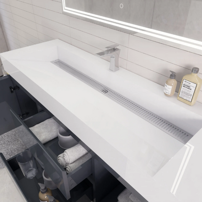 Monterey 60" Wall Mounted Bathroom Vanity with Reinforced Acrylic Integrated Sink Top