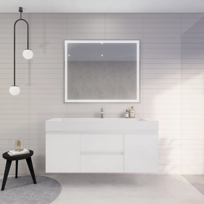 Monterey 60" Wall Mounted Bathroom Vanity with Reinforced Acrylic Integrated Sink Top