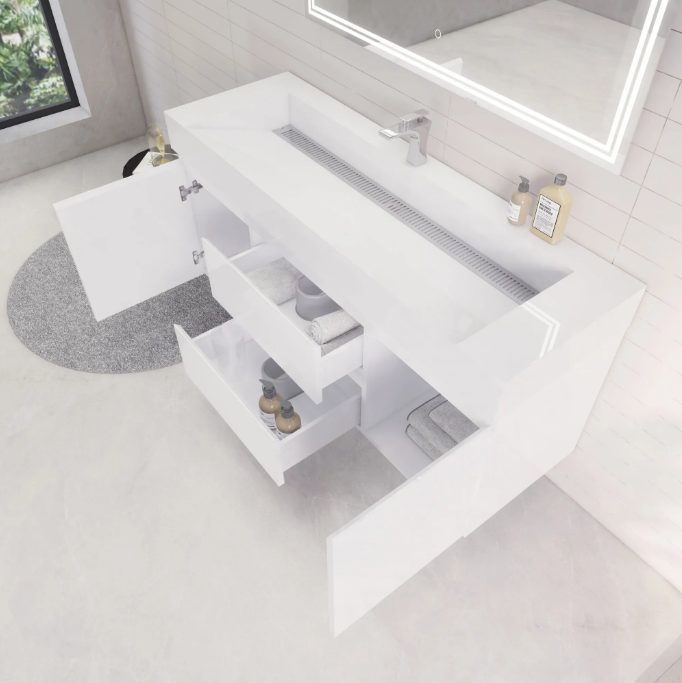 Monterey 60" Wall Mounted Bathroom Vanity with Reinforced Acrylic Integrated Sink Top