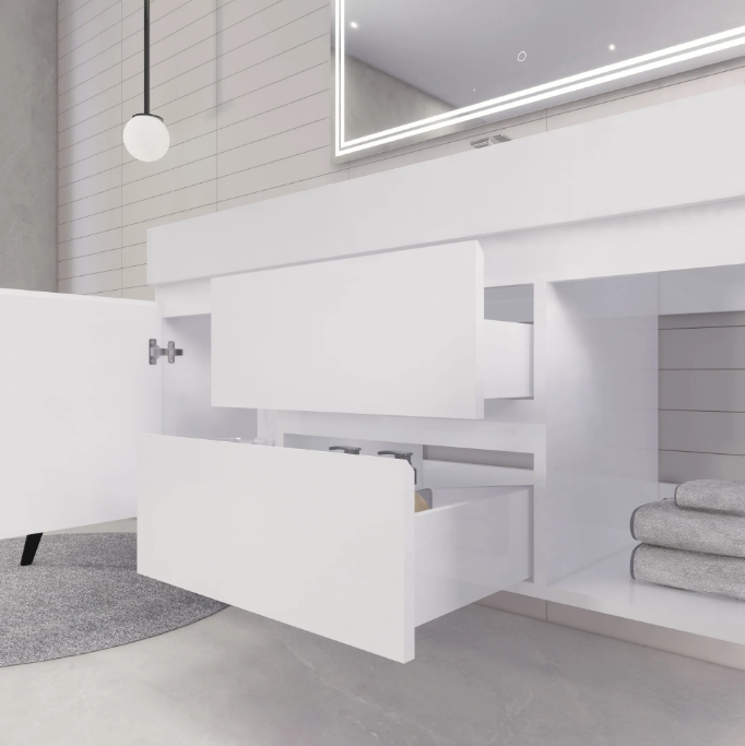 Monterey 60" Wall Mounted Bathroom Vanity with Reinforced Acrylic Integrated Sink Top