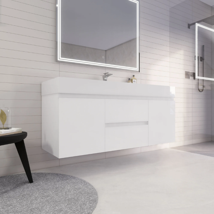 Monterey 60" Wall Mounted Bathroom Vanity with Reinforced Acrylic Integrated Sink Top