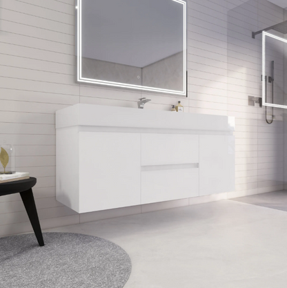 Monterey 60" Wall Mounted Bathroom Vanity with Reinforced Acrylic Integrated Sink Top