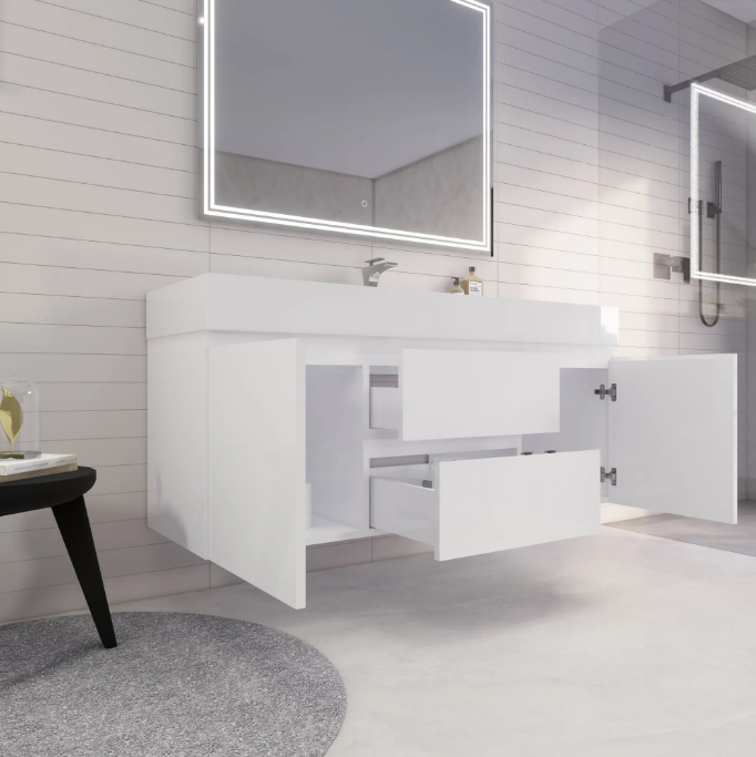 Monterey 60" Wall Mounted Bathroom Vanity with Reinforced Acrylic Integrated Sink Top