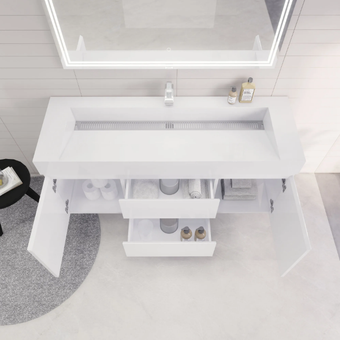 Monterey 60" Wall Mounted Bathroom Vanity with Reinforced Acrylic Integrated Sink Top