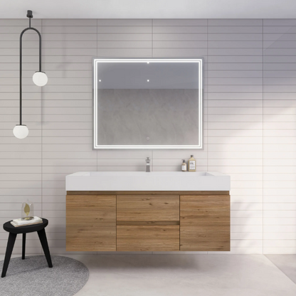 Monterey 60" Wall Mounted Bathroom Vanity with Reinforced Acrylic Integrated Sink Top