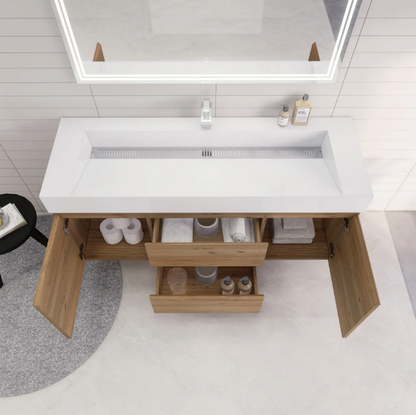 Monterey 60" Wall Mounted Bathroom Vanity with Reinforced Acrylic Integrated Sink Top