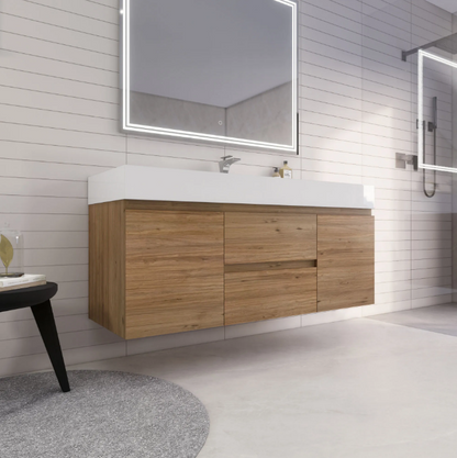 Monterey 60" Wall Mounted Bathroom Vanity with Reinforced Acrylic Integrated Sink Top