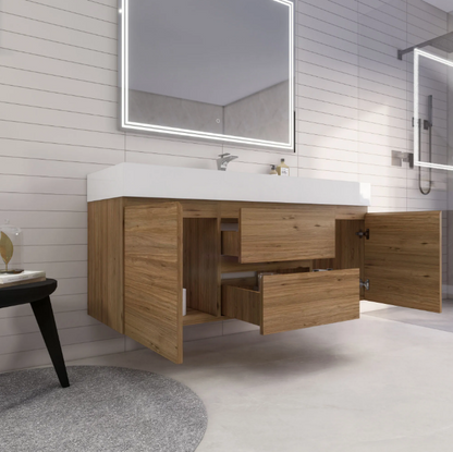 Monterey 60" Wall Mounted Bathroom Vanity with Reinforced Acrylic Integrated Sink Top