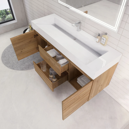 Monterey 60" Wall Mounted Bathroom Vanity with Reinforced Acrylic Integrated Sink Top