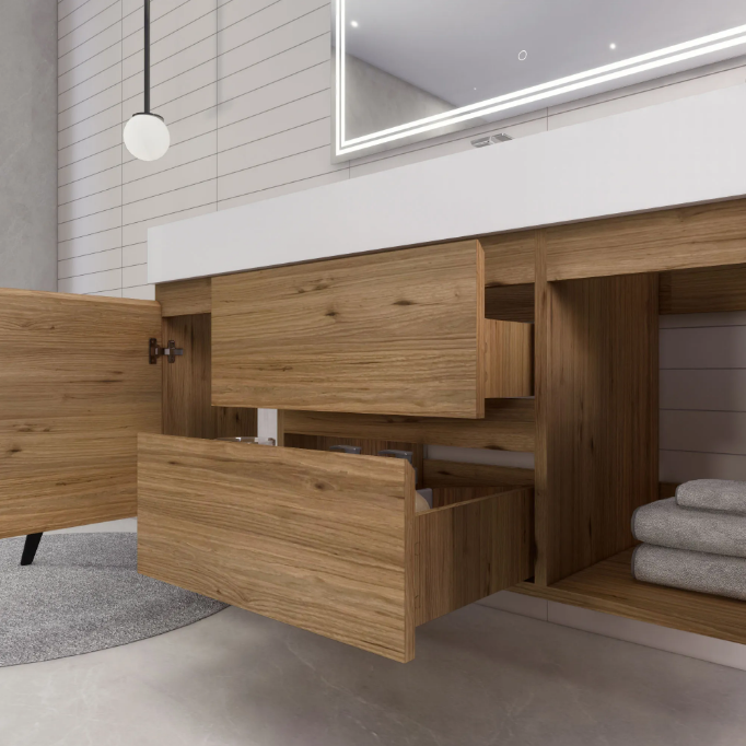 Monterey 60" Wall Mounted Bathroom Vanity with Reinforced Acrylic Integrated Sink Top
