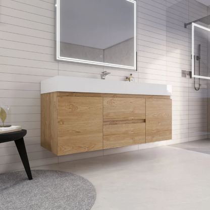 Monterey 60" Wall Mounted Bathroom Vanity with Reinforced Acrylic Integrated Sink Top