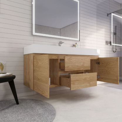 Monterey 60" Wall Mounted Bathroom Vanity with Reinforced Acrylic Integrated Sink Top