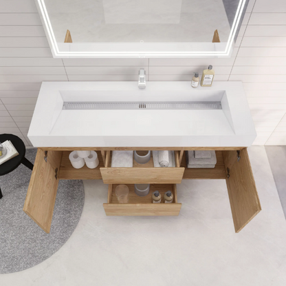 Monterey 60" Wall Mounted Bathroom Vanity with Reinforced Acrylic Integrated Sink Top