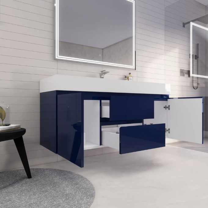 Monterey 60" Wall Mounted Bathroom Vanity with Reinforced Acrylic Integrated Sink Top