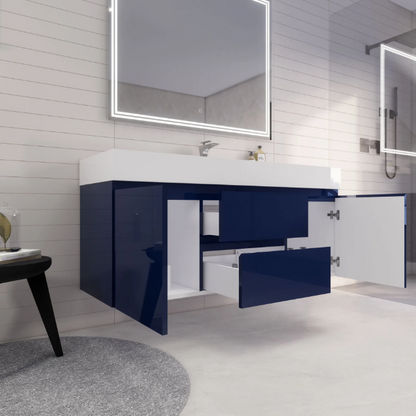 Monterey 60" Wall Mounted Bathroom Vanity with Reinforced Acrylic Integrated Sink Top