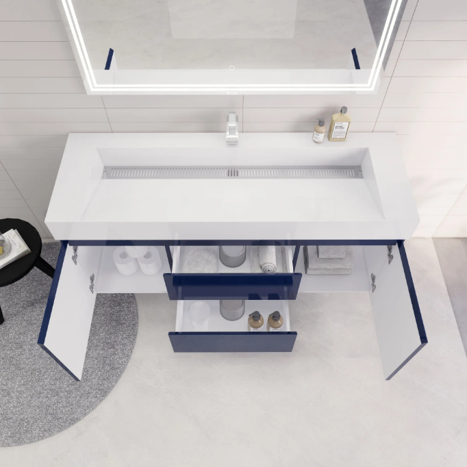 Monterey 60" Wall Mounted Bathroom Vanity with Reinforced Acrylic Integrated Sink Top