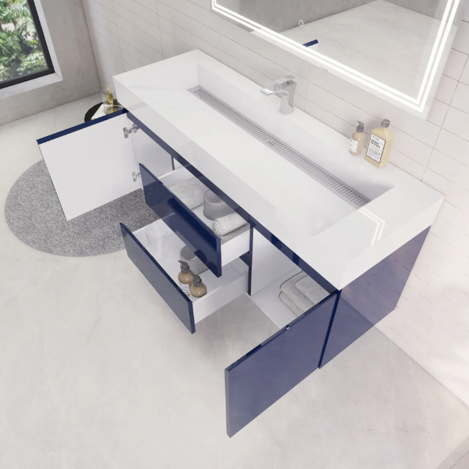 Monterey 60" Wall Mounted Bathroom Vanity with Reinforced Acrylic Integrated Sink Top