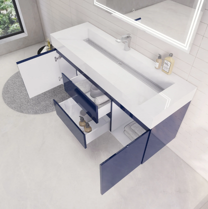 Monterey 60" Wall Mounted Bathroom Vanity with Reinforced Acrylic Integrated Sink Top