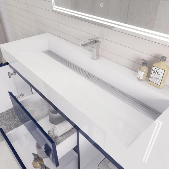 Monterey 60" Wall Mounted Bathroom Vanity with Reinforced Acrylic Integrated Sink Top