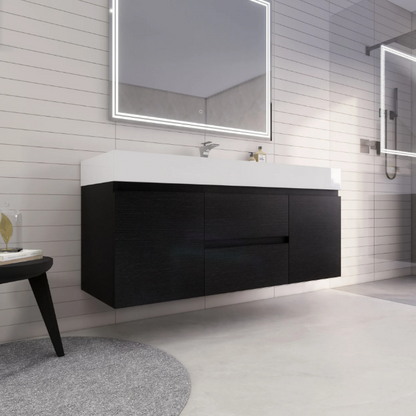 Monterey 60" Wall Mounted Bathroom Vanity with Reinforced Acrylic Integrated Sink Top