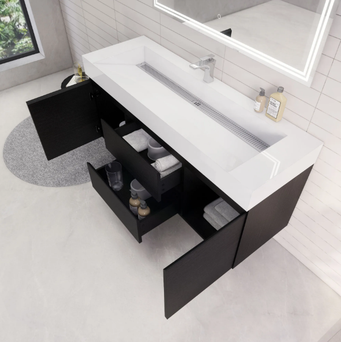 Monterey 60" Wall Mounted Bathroom Vanity with Reinforced Acrylic Integrated Sink Top