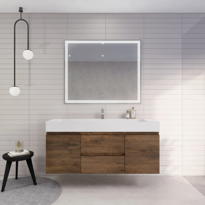 Monterey 60" Wall Mounted Bathroom Vanity with Reinforced Acrylic Integrated Sink Top