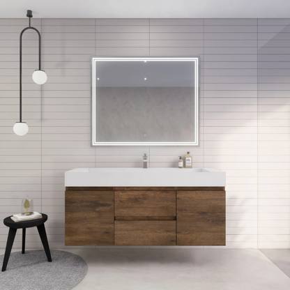 Monterey 60" Wall Mounted Bathroom Vanity with Reinforced Acrylic Integrated Sink Top