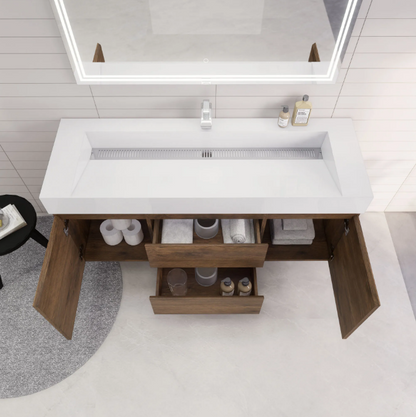 Monterey 60" Wall Mounted Bathroom Vanity with Reinforced Acrylic Integrated Sink Top