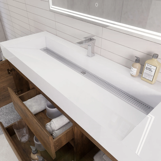 Monterey 60" Wall Mounted Bathroom Vanity with Reinforced Acrylic Integrated Sink Top