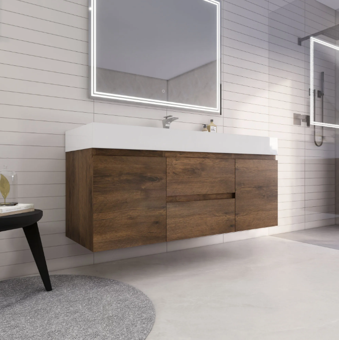 Monterey 60" Wall Mounted Bathroom Vanity with Reinforced Acrylic Integrated Sink Top