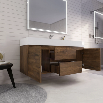 Monterey 60" Wall Mounted Bathroom Vanity with Reinforced Acrylic Integrated Sink Top