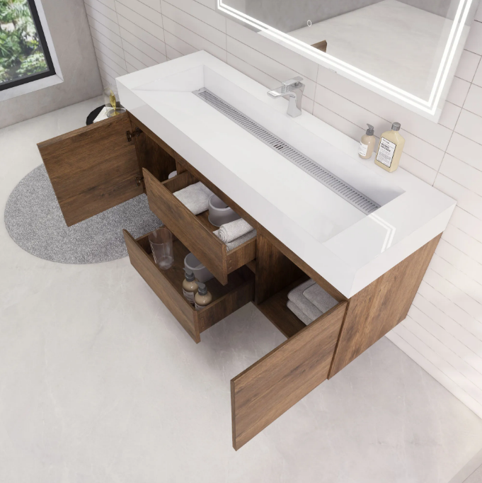 Monterey 60" Wall Mounted Bathroom Vanity with Reinforced Acrylic Integrated Sink Top