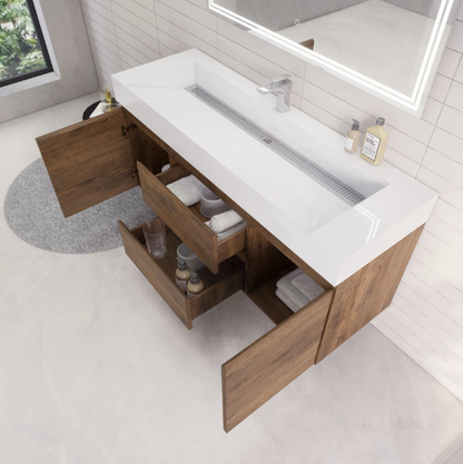 Monterey 60" Wall Mounted Bathroom Vanity with Reinforced Acrylic Integrated Sink Top