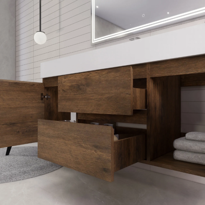 Monterey 60" Wall Mounted Bathroom Vanity with Reinforced Acrylic Integrated Sink Top