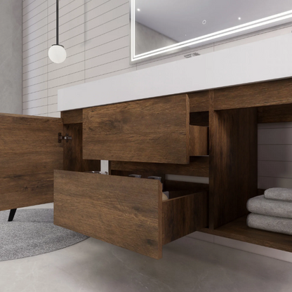 Monterey 60" Wall Mounted Bathroom Vanity with Reinforced Acrylic Integrated Sink Top