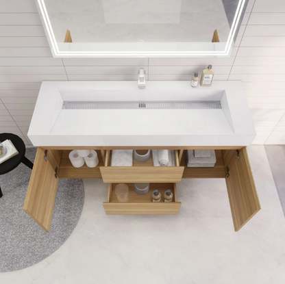 Monterey 60" Wall Mounted Bathroom Vanity with Reinforced Acrylic Integrated Sink Top