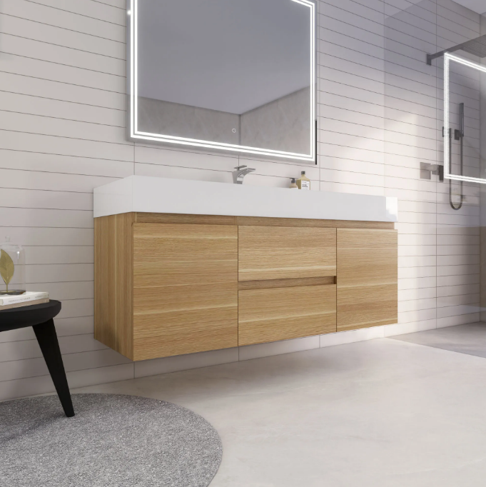 Monterey 60" Wall Mounted Bathroom Vanity with Reinforced Acrylic Integrated Sink Top