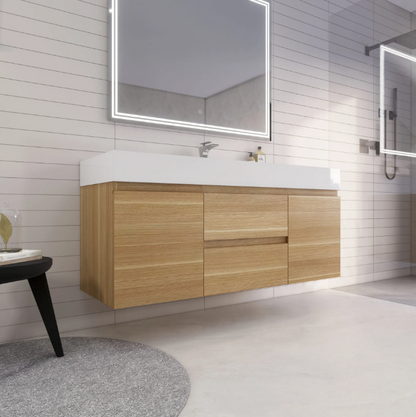 Monterey 60" Wall Mounted Bathroom Vanity with Reinforced Acrylic Integrated Sink Top