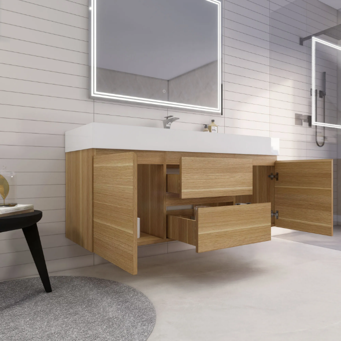 Monterey 60" Wall Mounted Bathroom Vanity with Reinforced Acrylic Integrated Sink Top