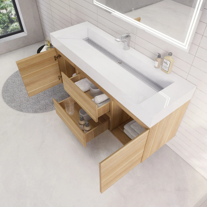 Monterey 60" Wall Mounted Bathroom Vanity with Reinforced Acrylic Integrated Sink Top