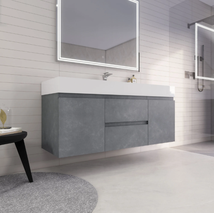 Monterey 60" Wall Mounted Bathroom Vanity with Reinforced Acrylic Integrated Sink Top