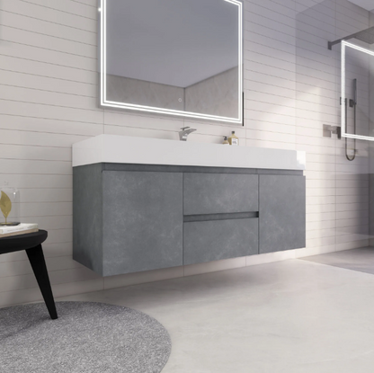 Monterey 60" Wall Mounted Bathroom Vanity with Reinforced Acrylic Integrated Sink Top