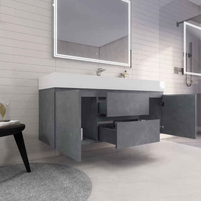 Monterey 60" Wall Mounted Bathroom Vanity with Reinforced Acrylic Integrated Sink Top
