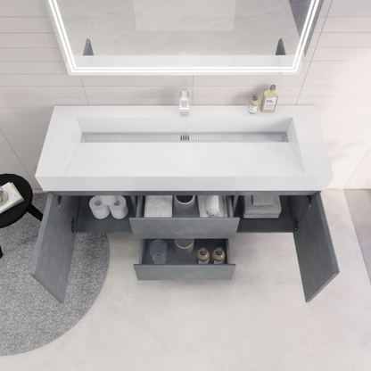 Monterey 60" Wall Mounted Bathroom Vanity with Reinforced Acrylic Integrated Sink Top