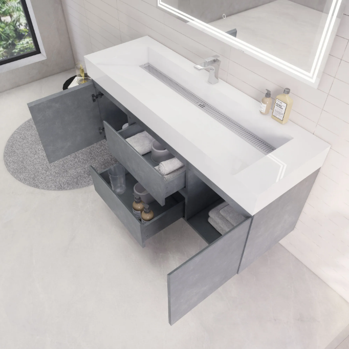 Monterey 60" Wall Mounted Bathroom Vanity with Reinforced Acrylic Integrated Sink Top