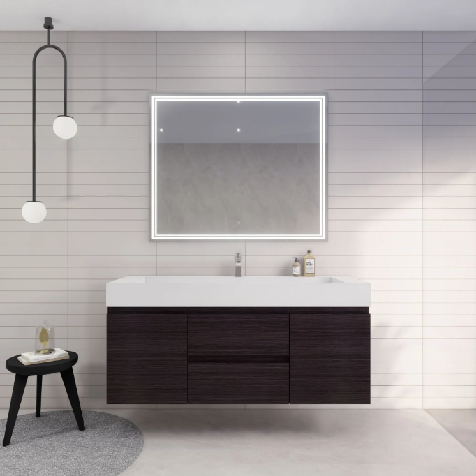 Monterey 60" Wall Mounted Bathroom Vanity with Reinforced Acrylic Integrated Sink Top