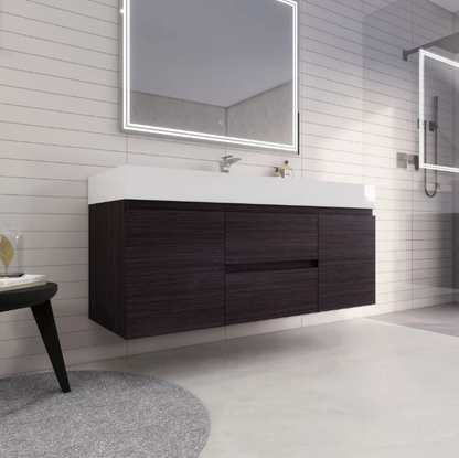 Monterey 60" Wall Mounted Bathroom Vanity with Reinforced Acrylic Integrated Sink Top